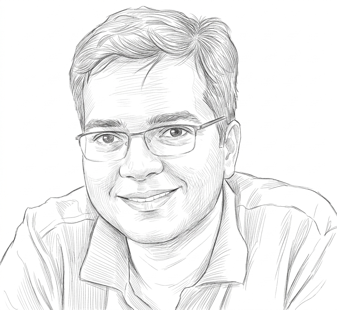 Pencil portrait of Sri, founder of sysen.ai